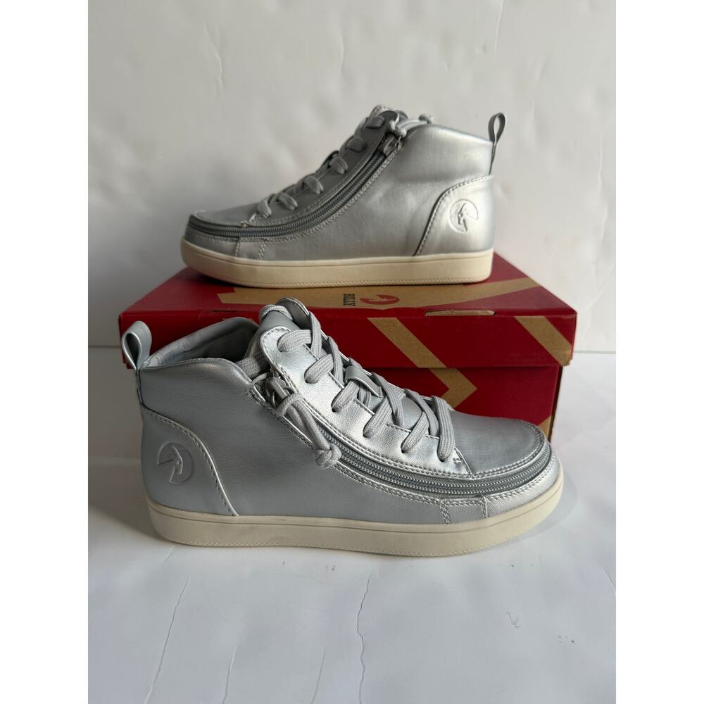 Billy Sneaker Lace Mid Top Lace Sneakers Adaptive Shoes Zip Silver Women Sz 6